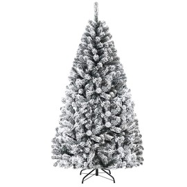 Artificial Christmas, Premium PVC Xmas Full, Flocked Snow Pine Tree with Solid Metal Stand, Ideal for Indoor and Outdoor (6FT), White, Christmas Tree