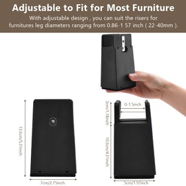 AUAUY Furniture Risers 4 inchs, Bed Risers with Adjustable Screw Clamp, Sofa Bed Tables Heavy Duty Risers fit Square or Round Sofa Leg Diameter from 0''–1.5'', Supports 20,000 lbs (Black, 4Pack)