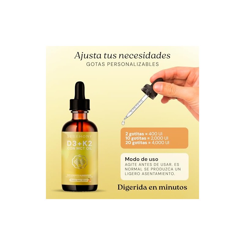 SEREMONY Vitamina D3 + K2 Con MCT Oil Aceite de
