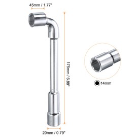 sourcing map L Shaped Angled Hex Socket Wrench 14mm High Carbon Steel Double Ended Metric 6 Point Tubular Socket Spanner for General Repairing, Pipeline, Bicycle Car Maintenance