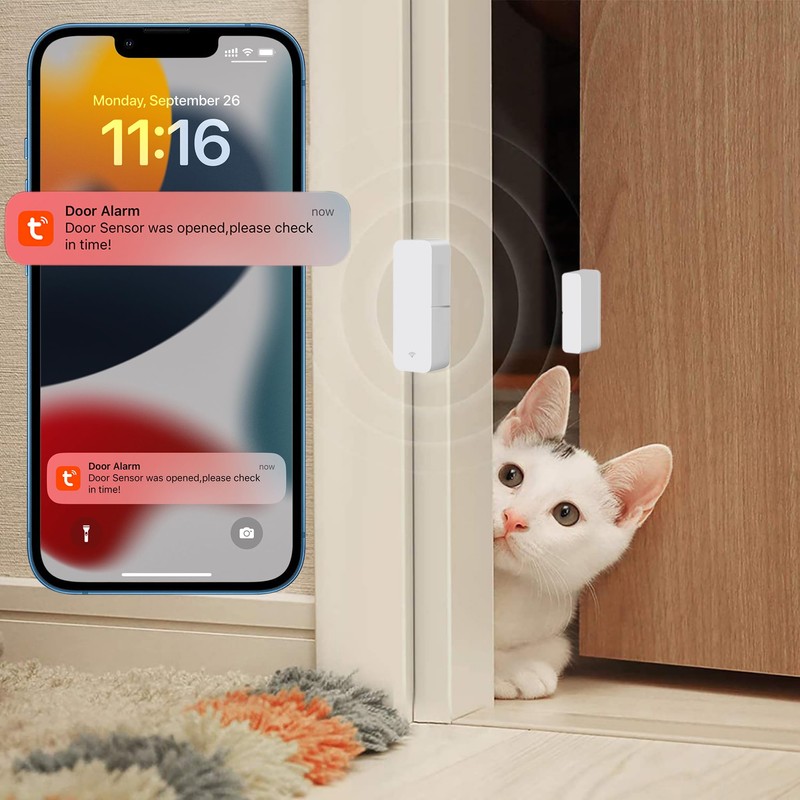 WLAN-Türsensor, intelligenter Tür-Fenstersensor, kabelloser Fenstersensor, Echtzeit Alarm, kompatibel mit Alexa,