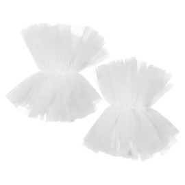 WRITWAA 1 Pair Organza Ruffles Scarf Cuff Bracelets for Women Decorative Wrist Clothing Faux Through Glitter Tassel Tulle Dress Belt Costume Anklets Necklace Skirt White