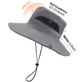 Men's Sun Hat Summer Outdoor UV Protection Mesh Wide Brim Bucket Hats Waterproof Packable Boonie Safari Fishing Cap for Hunting Hiking Camping Gardening Beach Light Grey