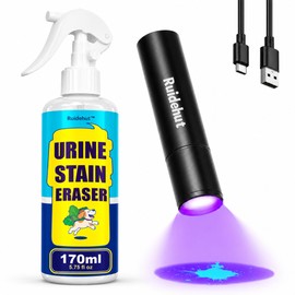 Ruidehut Powerful Stain & Odor Remover + Pet Urine Detector (UV Flashlight) — Deep Cleaning of Dog & Cat Urine, Detects and Cleans Stains Such as Pet Urine, Feces, and Vomit, 5.75 fl oz