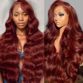 30 Inch Reddish Brown Wig Human Hair 13x6 Body Wave Lace Front Wigs HumanHair 200% Density HD Transparent 33# Lace Frontal Wigs Pre Plucked With Baby Hair Brownish Red Human Hair Wig For Women
