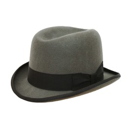 DH Hand Made 100% Wool Hard Top Churchill Homburg Felt Trilby Hat New Grey