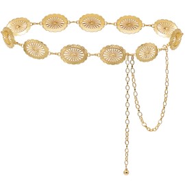 Liutufy Women's Turquoise Concho Chain Belt Western Cowgirl Metal Waist Chain Belt for Dress (A Gold-M)