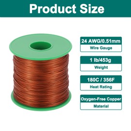 MECCANIXITY 24 AWG Magnet Wire, 24 Gauge Enameled Copper Wire, 1 Lb Magnetic Coil Wire for Transformer, Motor, Electric, 180C(356F),Brown