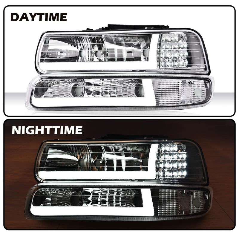 PIT66 LED DRL Headlight Assembly Compatible with 1999-2002 Chevy Silverado