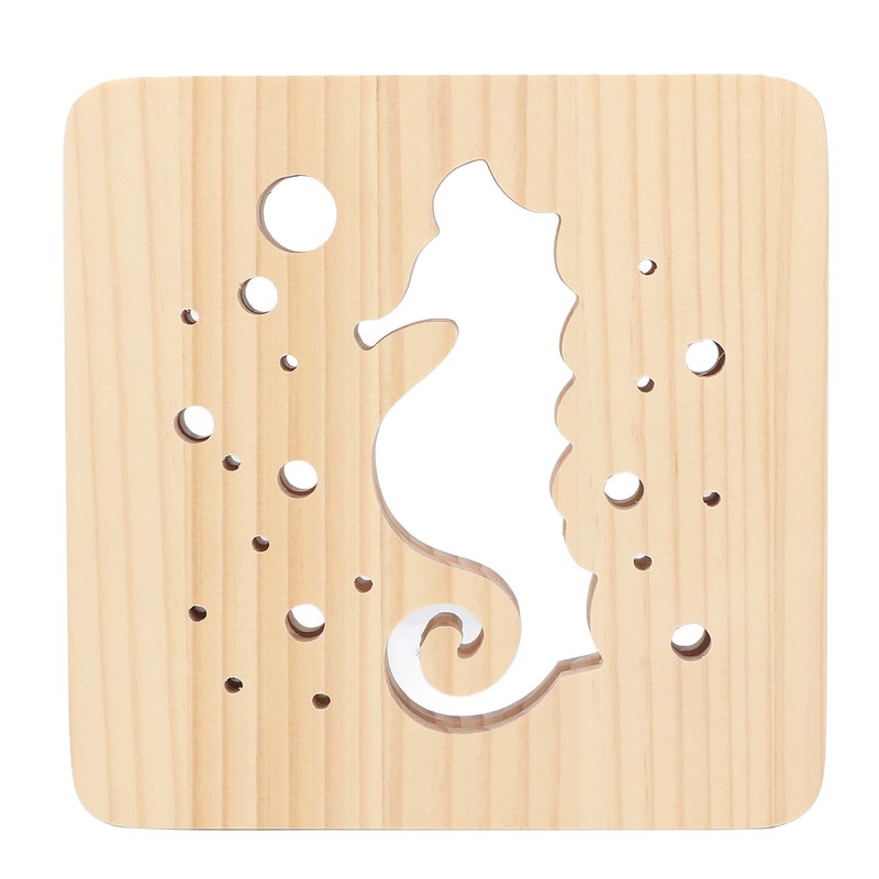 Wooden 3D LED Light Hollow Seahorse Pattern USB Power Supply