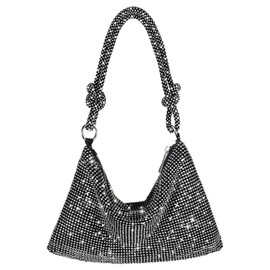 Rhinestone Purse Sparkly Evening bag Silver Clutch Purses for Women Evening, Cross Body Handbags for Party Prom Club Wedding, Black, Durable,unique