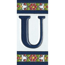 Spanish Floral Letter Frame Ceramic Tile Letter U