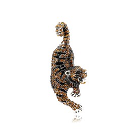 Teyolo Tiger Brooch Rhinestone Crystal Animal Brooches Tiger Lapel Pin for Women Men Tiger Jewelry Gifts