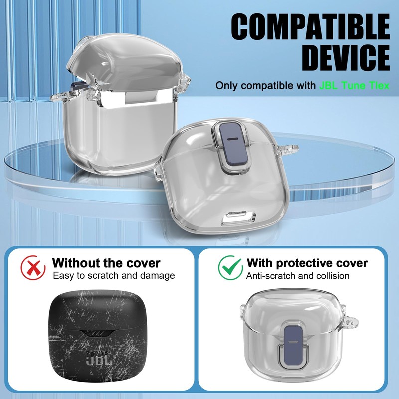 [Secure Lock] Clear Case for JBL Tune Flex Case Cover
