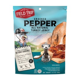 Field Trip Turkey Jerky | Gluten Free Jerky, Low Carb, Healthy High Protein Snacks with No Nitrates, Made with All Natural Ingredients | Cracker Pepper | 1oz Bags, 12 Pack