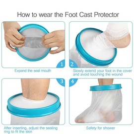 Waterproof Foot Cast Wound Cover Protector for Shower Bath, Watertight Cast Bag Covers for Broken Surgery Foot, Ankle Wound and Burns (Blue, One Size)