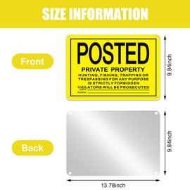 Tandefio 4 Pcs Yellow No Trespassing Signs 10x14'' Private Property Reflective Aluminum Posted Signs Metal for Warning No Hunting Fishing Trapping Indoor Outdoor Use