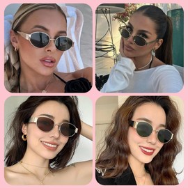 DQbhzh Retro Oval Sunglasses for Women Men Trendy Small Sun Glasses Classic Metal Frame Shades UV400 Protection Gold Brown