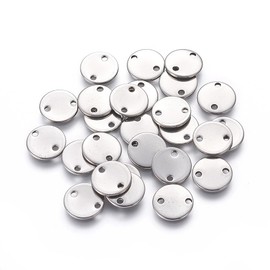Beadthoven 100pcs Stainless Steel Connector Charms Pendants Bulk Flat Charm Links Double Hole Round Tags Jewelry Charms for Bracelet Necklace Chain Jewelry Making Findings 10mm