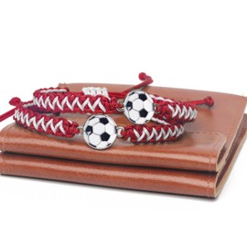 Soccer Charm Bracelet Gift 2PCS for Boys Girls Kids Adults | Stylish Sports Jewelry | Great Birthday or Coach Appreciation Gift (red 2pcs)