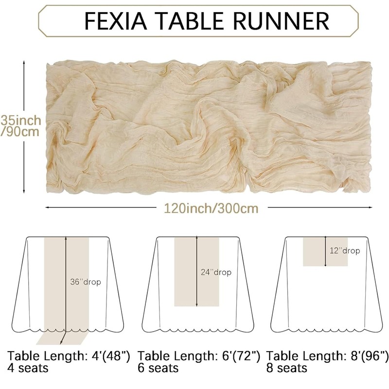 Cheesecloth Table Runner, Beige Cheesecloth Table Runner, Boho Gauze Cheese