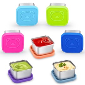 Haldane 7x2.1 oz Condiment Containers with Lids, Salad Dressing Container To Go，Stainless Steel Small Snack Containers, Reusable & Leakproof Silicone Sauce Cups for Picnics and Travel