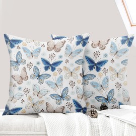 ECZOIL Set of 2 Cushion Covers for 40 x 40 cm, Floral Decorative Cushion Cover, Short Plush, 16 x 16 Inch Double-Sided Print, Decorative Cushion Cover for Living Room, Sofa, Bedroom, Butterfly