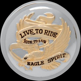 DRAG SPECIALTIES "Live to Ride" Gas Cap - Non-Vented - Chrome with Gold 72646