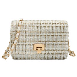 KERYHEBN Small Quilted Shoulder Bag for Women Trendy Tweed Mini Clutch Chain Handbag Purses Designer Evening Crossbody Bag, White7