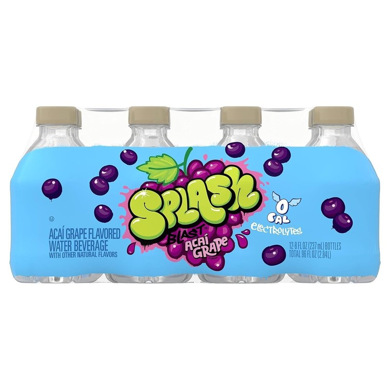Splash Refresher Acai Grape Flavored Water, 8 Fl Oz, Plastic