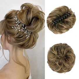 RPAEOY Messy Hair Bun Extensions Curly Wavy Hair Scrunchies for Women Girls Claw Clip Synthetic Donut Updo Ponytail Hair Hair Accessories Extensions Hair (Light Brown)