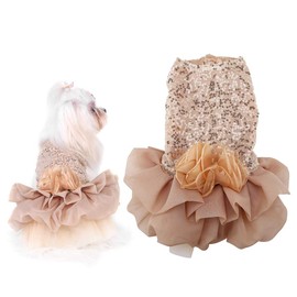 Dog Wedding Dress,Sweet Sequined Puppy Wedding Dress Lace Vest Skirt Dog Pet Cat Wedding Party Dress(S Gold)