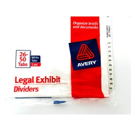 Avery Dennison 1 PackAvery Legal Exhibit Side Tab Dividers Letter White 26-50 Tabs 8 1/2 x 11"