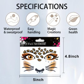 Tiger and Leopard Glitter Face Stickers Set-2Pcs Eye Body Face Tattoo Stickers for Kids Adult Party Makeup Self Adhesive Fake Tattoo Sticker Birthday Cospay Festival Party Supplies (tiger&Leopard)