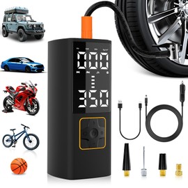 AAMHHM Tire Inflator Portable Air Compressor Cordless 150PSI Auto air Pump LED Display Auto-Off with Rechargeable Battery and DC 12V Emergency Light for car Bike Ball
