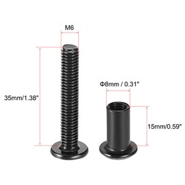 uxcell Screw Post Fit for 5/16"(8mm) Hole Dia, Male M6x35mm Binding Bolts Leather Fastener Carbon Steel Black 10 Sets