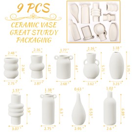 9pcs Ceramic Vases Small Ceramic Vases for Flowers - Modern White Bud Vases for Fresh & Dried Blooms, Unique Shapes, Home Decor, Table Centerpiece, Wedding Decor