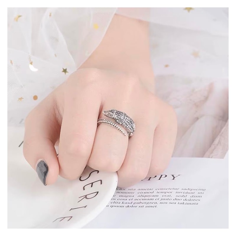 The Charmery Crocodile Alligator Sterling Silver 925 Adjustable Ring