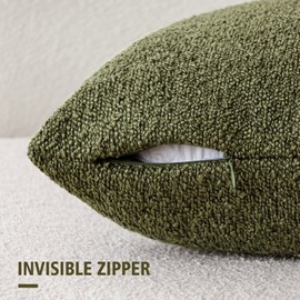 Foindtower Decorative Textured Boucle Throw Pillow Covers Accent Solid Pillow Cases Neutral Soft Cozy Couch Cushion Case for Chair Sofa Bedroom Living Room Home Decor 16x16 Inch,1PC,Moss Green