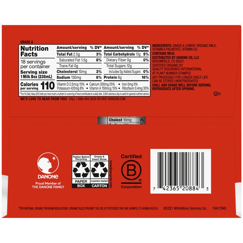 Horizon Organic Horizon Organic Shelf-Stable 1% Low Fat Milk Boxes,