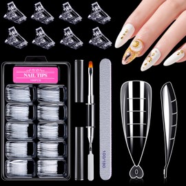 MELLIEX 100 Pieces Dual Nail Forms Set, Nail Extension Double Artificial Nail Shapes with Dual-Ended Nail Brush, 10 Pieces Nail Tips Clip and Nail File for UV Acrylic Nail Tool