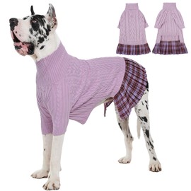 IECOii Girl Dog Sweater Dress, Great Dane Sweaters for Girl Dogs, Purple,5XL, Extra Large Dog Sweater for Female Dogs Pet Winter Dress for Giant Breeds - Xmas Turtleneck Knitwear for Cold Weather