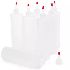 Back of House, Ltd. 7 pack Clear Squeeze Bottles with Lids 16 oz for Condiments Sauces Dressings