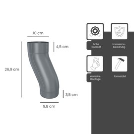 ZAMBELLI Base Knee Galvanised, Tiered Arch, One Piece Folded DN 100 Anthracite for Bridging Wall and Plaster Protrusions