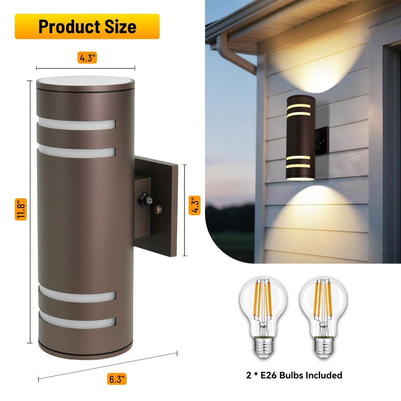 Tesjaso Modern Outdoor Wall Light with Dusk to Dawn Sensor,