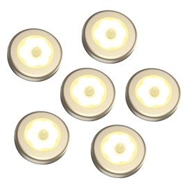 ORIA Nachtlicht mit Bewegungsmelder, 6 Stk LED Schrankleuchte, Batteriebetrieben LED Nachtlicht mit Klebeband, Auto EIN/AUS, Indoor NachtLicht für Treppe, Schlafzimmer, Schrank - Warm Weiß