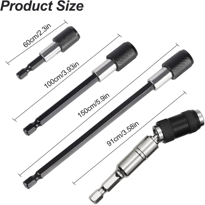 4 Pack Bit Holder, Magnetic Drill Bit Holders 60mm 100mm