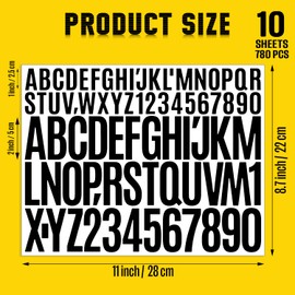 10 Sheets Smal Letter Stickers - 1+2 Inch Black Vinyl Self Adhesive Alphabet Number Stickers Stick On Letters for Mailbox Sign Window Door Address Number Scrapbooking(Black, 1+2 Inch)