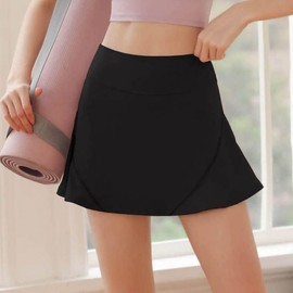 A-Line Integrated Skirt Pants for Yoga, Pilates, Pole Dance - Pilapol Activewear with Drawstring 01.Black/S(44-55)