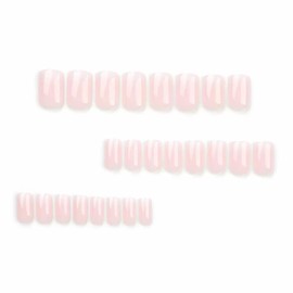 Short Press on Nails Square Fake Nails Pink Ombre False Nails with Glossy Design Glue on Nails Cute Full Cover Stick on Nails Solid Color Acrylic Nails for Women Manicure Decoration 24Pcs